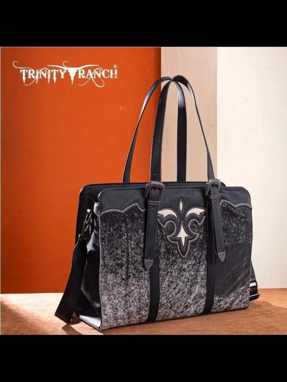 Trinity Ranch CCW Cowhide Black & White Satchel with Matching Wallet